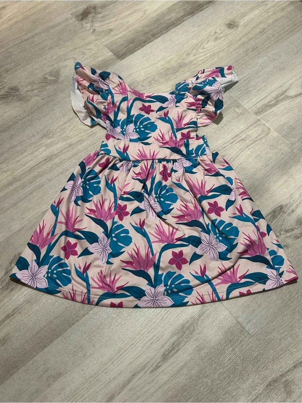 Sweet Honey Hawaii Girls Pink Floral Flutter-Sleeve Dress 2T